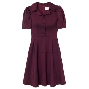 Gal Meets Glam ♡ Burgundy Nina Twill Short Sleeve Button Down Fit & Flare Dress